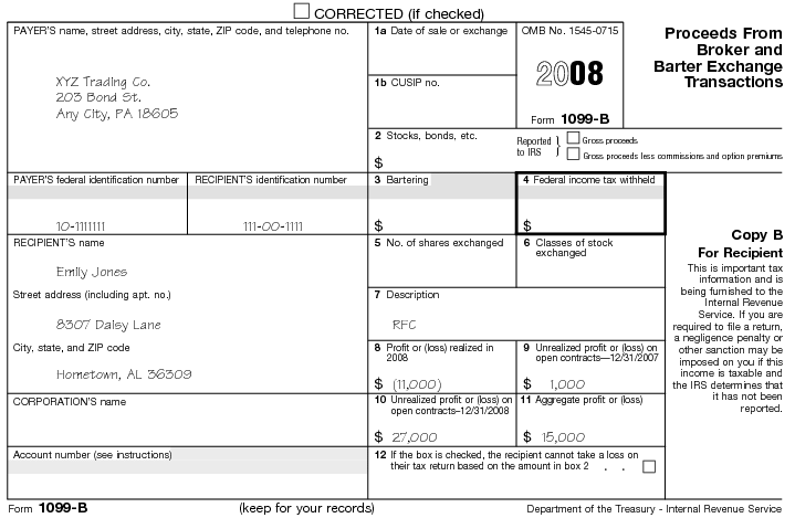 Form 1099-B Proceeds from Broker and Barter Exchange Transactions 2008