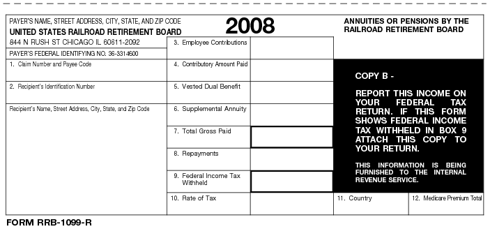 Form RRB-1099-R Annuities or Pensions by the Railroad Retirement Board 2008