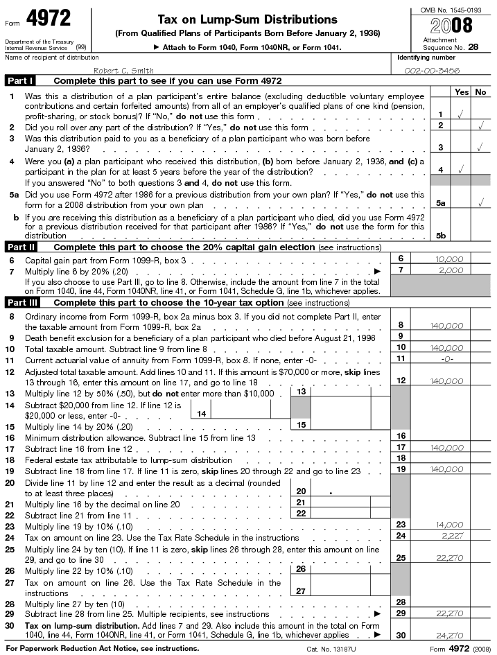 Form 4972 Tax on Lump-Sum Distributions 2008