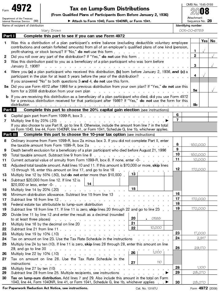 Form 4972 Tax on Lump-Sum Distributions 2008