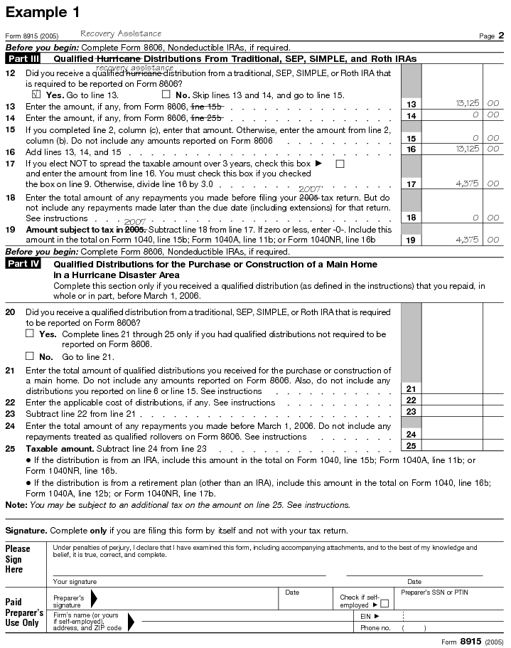 2005 Form 8915, page 2, Illustrated Example 1