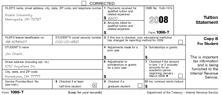 Form 1098-T Tuition Statement 2008