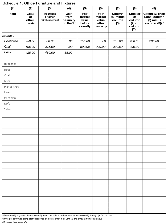 Schedule 1. Office Furniture and Fixtures