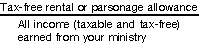 Tax free rental or parsonage allowance &divide; All income (taxable and tax-free) earned from your ministry.