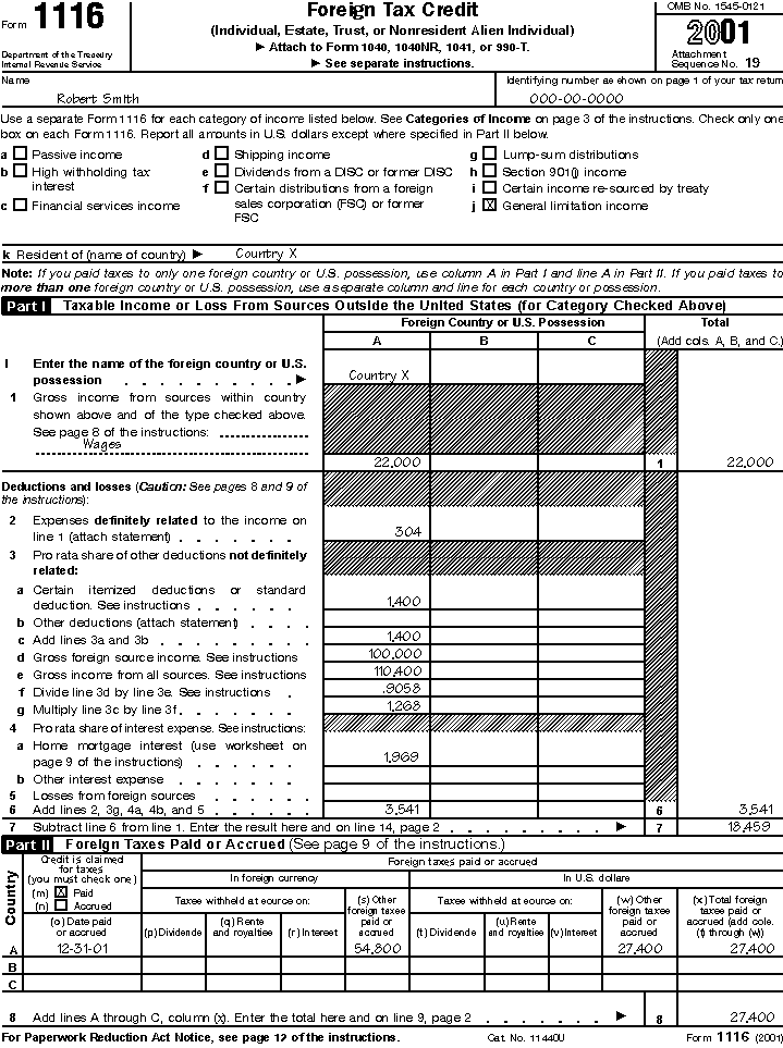 Form 1116, page 1 for Robert Smith 
