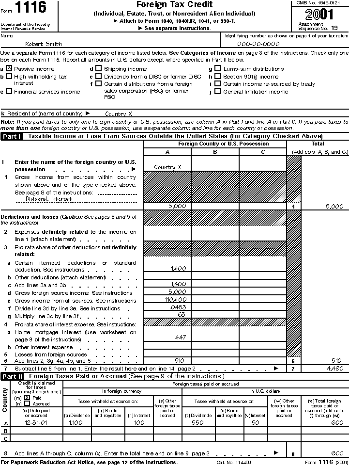 Form 1116, page 1 for Robert Smith 