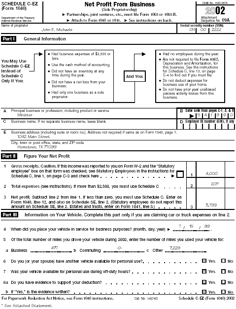 Schedule C&ndash;EZ (Form 1040) 