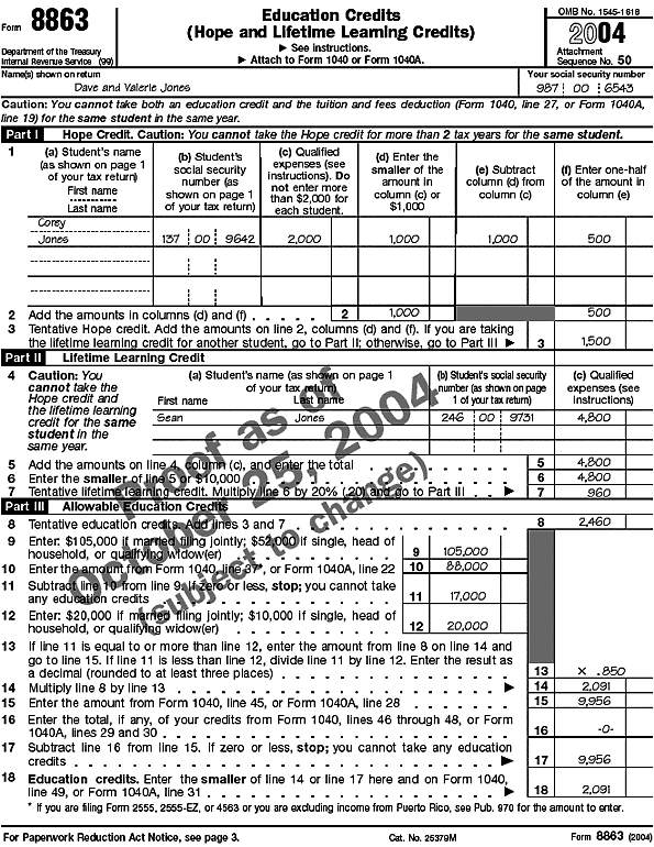 Form 8863 for Dave and Valerie