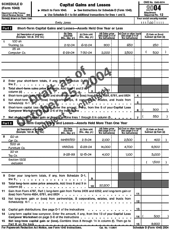 Schedule (Form 1040):  D, page 1