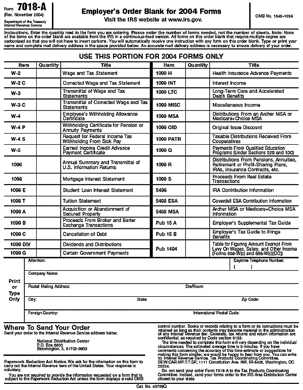 Employer's Order Blank