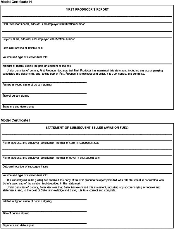 Model Certificates H and I