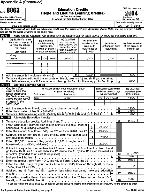 Form 8863 for Dave and Valerie Jones