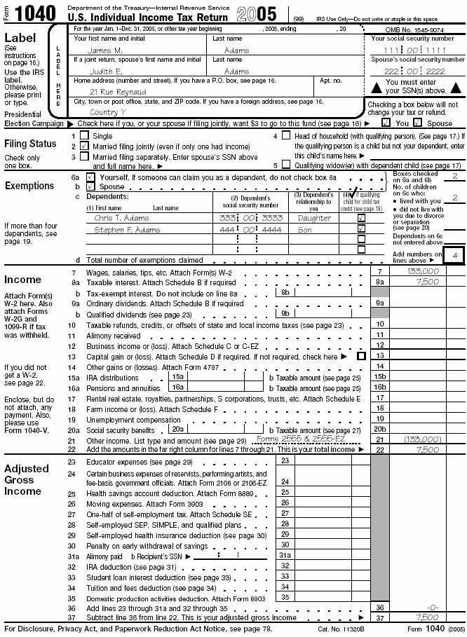 Form 1040, Adams