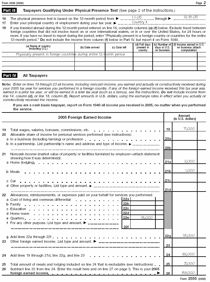 Form 2555, page 2 for James Adams