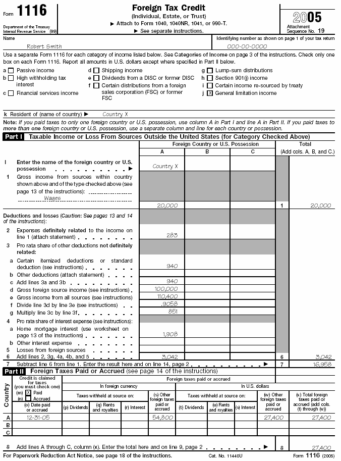 Form 1116, page 1 for Robert Smith 