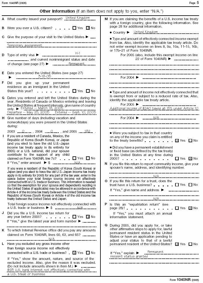 Form 1040NR pg 5