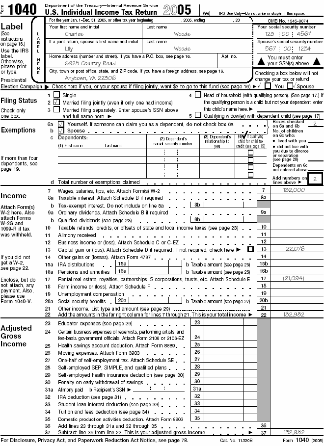 Form 1040, page 1 