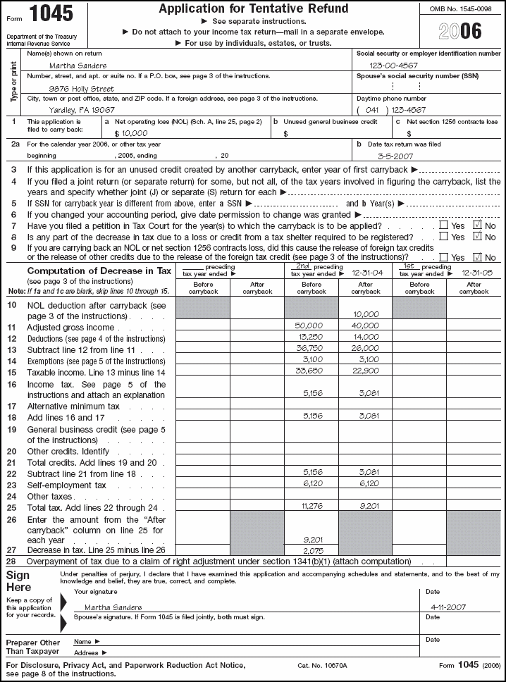 Form 1045, page 1